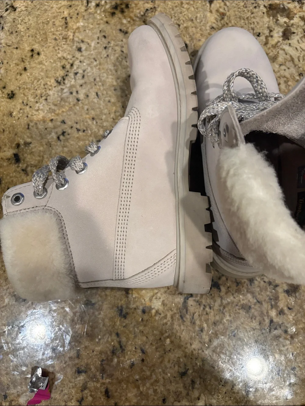 Timberland Women's Beige Lace-Up Winter Boots with Faux Fur Collar
